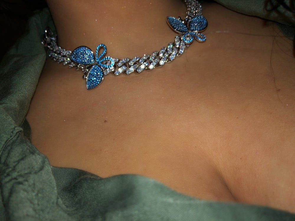 Blue butterfly store cuban necklace